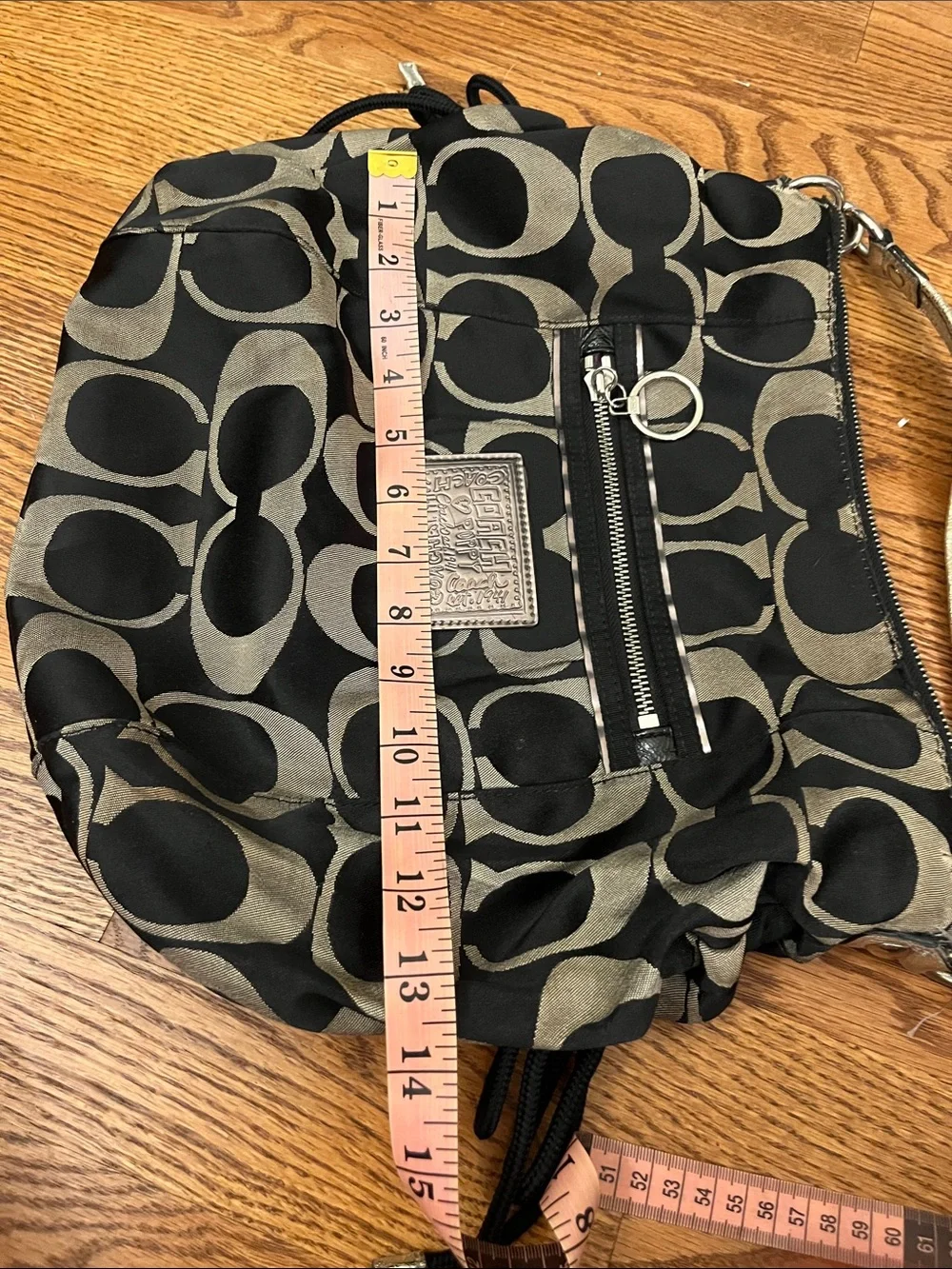 Coach Vintage Poppy Signature C Hobo Bag Black Silver FUC #F15319